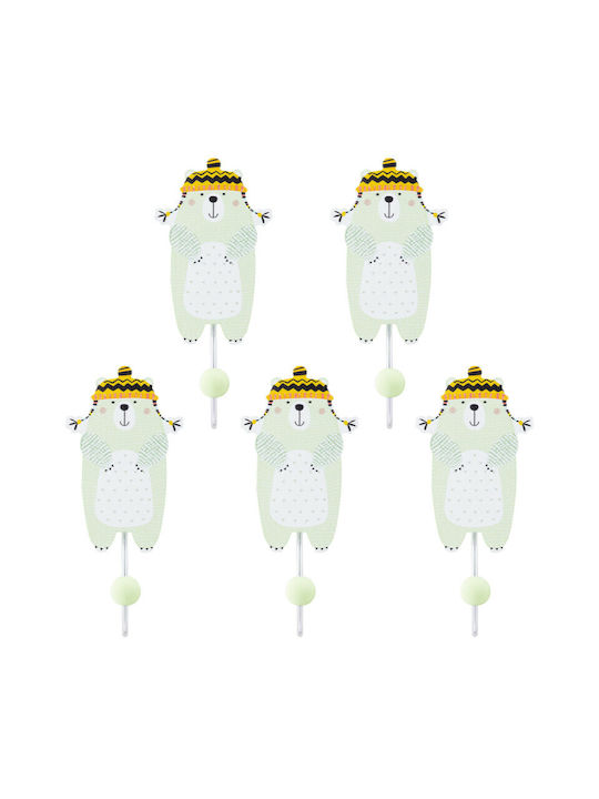 Navaris Wooden Kids Wall Hanger with One Hook Green 5.5x4.5x15.5cm 5pcs