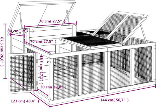 vidaXL Κλουβί Τρωκτικού 144x123x67.5cm