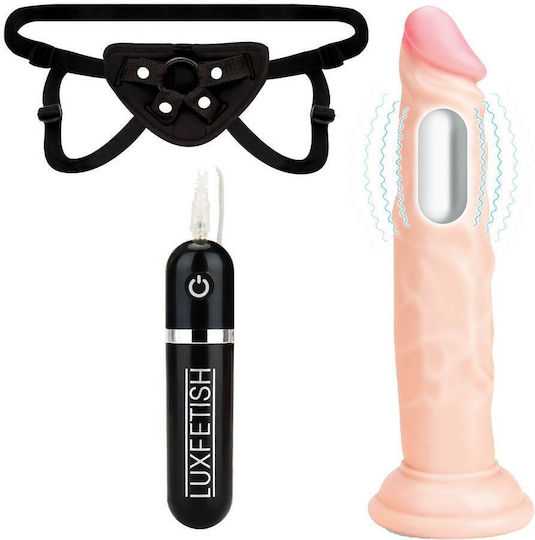 Lux Fetish Strap-on Gurtzeug mit Dildo 16.5cm und Vibration in Hautfarbe