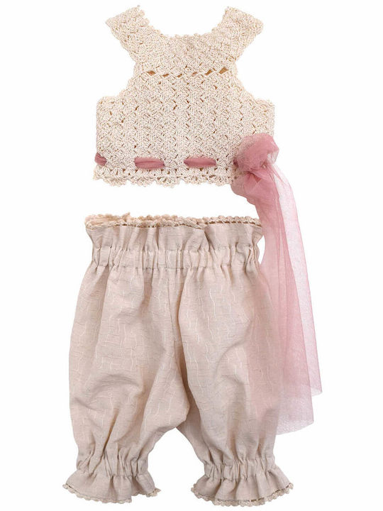 Nst Nastasia Luise Hensel Beiges Taufkleidung für Mädchen mit Top & Gestrickte Hosen 2 Stück