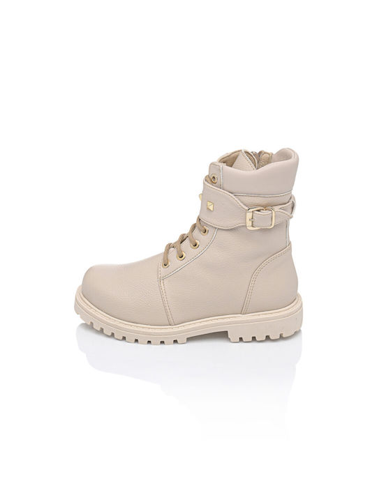 Bonito Kids Leather Military Boots with Lace White