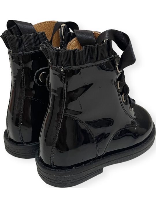 Kids Boots from Patent Leather with Laces Black