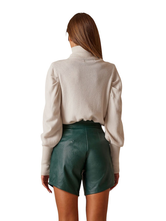 Mind Matter Women's Leather High-waisted Shorts Green