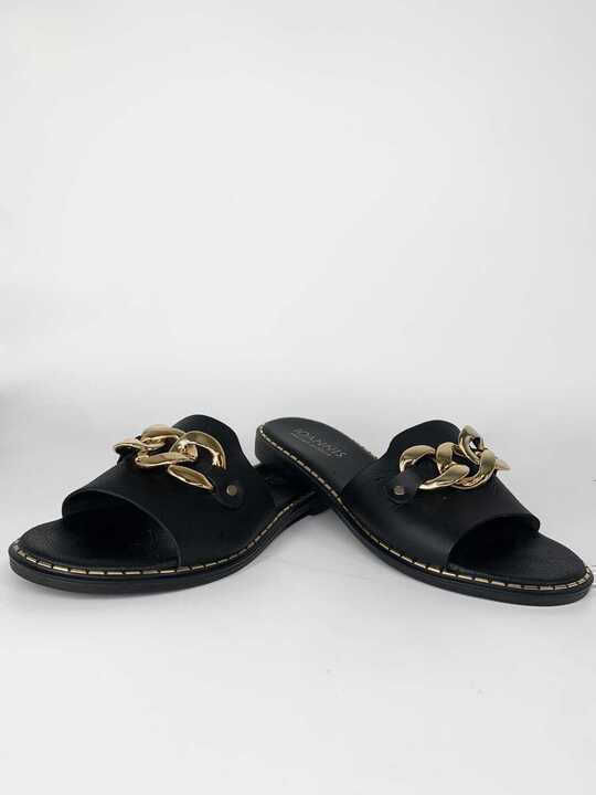 Leather Women's Flat Sandals Anatomic in Black Color