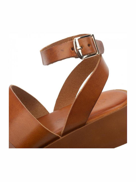 Δερμάτινα Γυναικεία Σανδάλια Flatforms Ταμπά