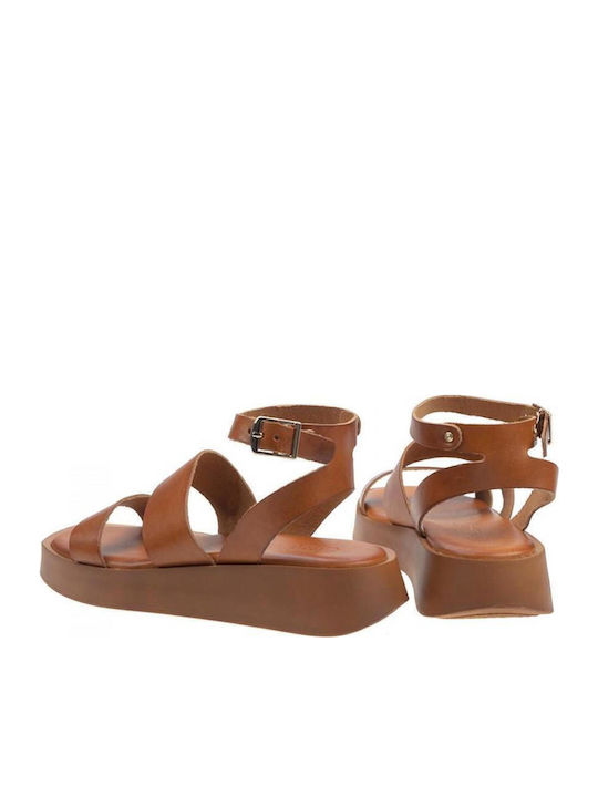 Δερμάτινα Γυναικεία Σανδάλια Flatforms Ταμπά