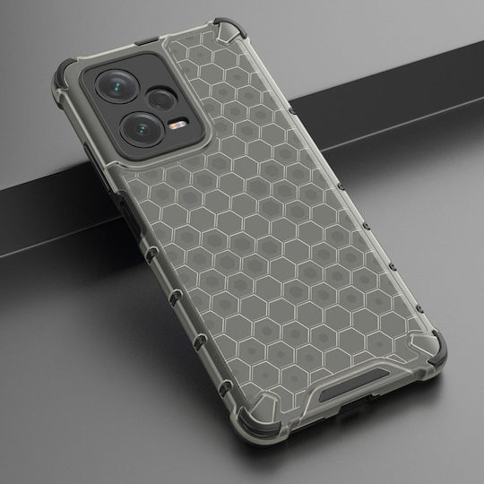 Honeycomb Umschlag Rückseite Silikon / Kunststoff Set mit Glas Schwarz (Redmi Note 12 Pro+)