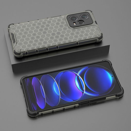 Honeycomb Umschlag Rückseite Silikon / Kunststoff Set mit Glas Schwarz (Redmi Note 12 Pro+)