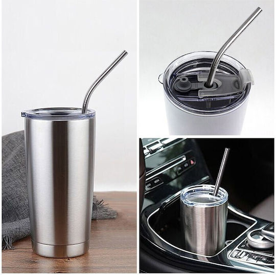 Set Straws Metal Silver with Brush 8pcs