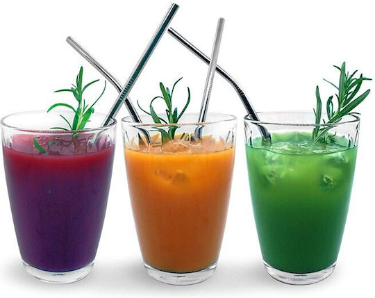 Set Straws Metal Silver with Brush 8pcs