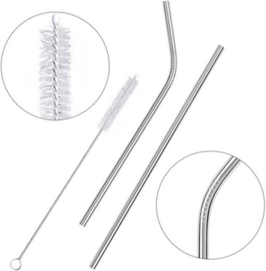 Set Straws Metal Silver with Brush 8pcs
