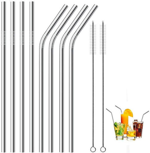 Set Straws Metal Silver with Brush 8pcs