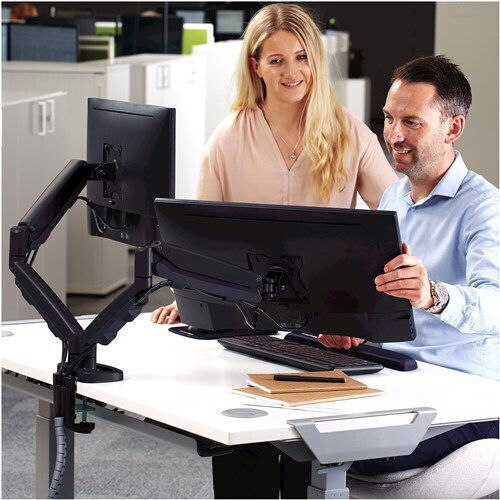 Fellowes Eppa Stand Desk Mounted for 2 Monitors up to 30" with Arm