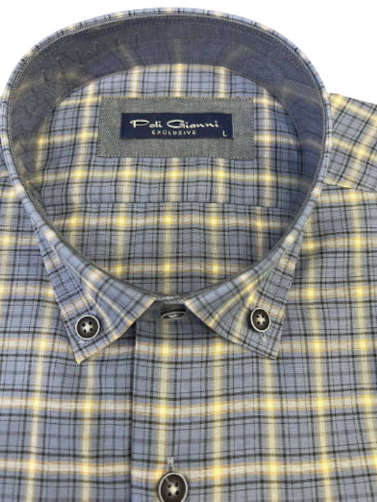 Poli Gianni Men's Shirt Short Sleeve Cotton Checked Multicolour