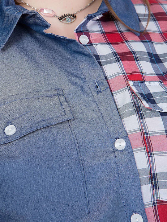 Women's Denim Checked Long Sleeve Shirt Blue