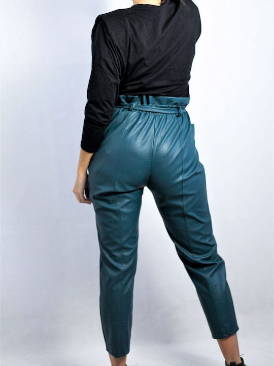 Women's High-waisted Fabric Trousers Baggy Line Blue