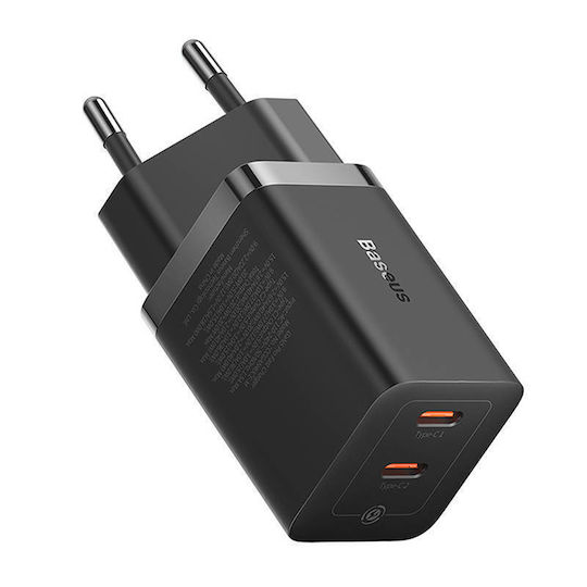 Baseus Charger Without Cable GaN with 2 USB-C Ports 40W Blacks (Gan5)
