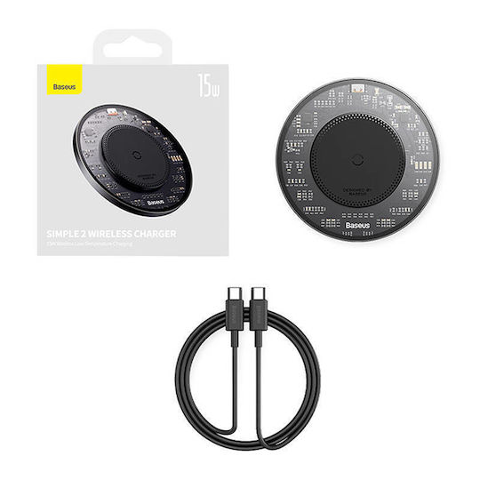 Baseus Ασύρματος Φορτιστής (Qi Pad) και Καλώδιο USB-C 15W Μαύρος (Simple 2 BS-W530)