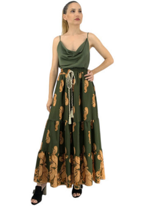 Maxi Φούστα Floral Πράσινη
