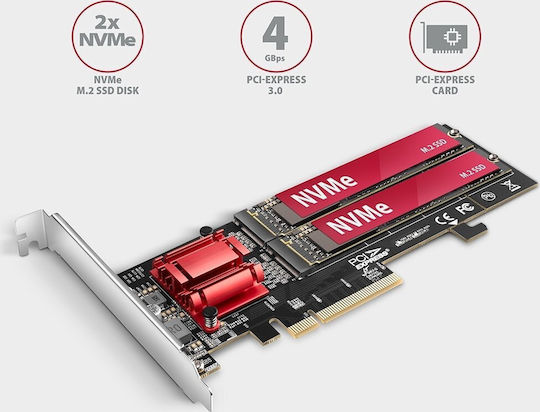 Axagon Κάρτα PCIe σε 2 θύρες M.2