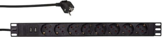 LogiLink Power Strip with Surge Protection 8 Positions with Switch and Cable 3m