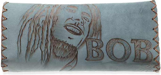 PO.S Bob Marley Lederne Tabaktasche Blau mit magnetischem Verschluss 16.5x7.5cm