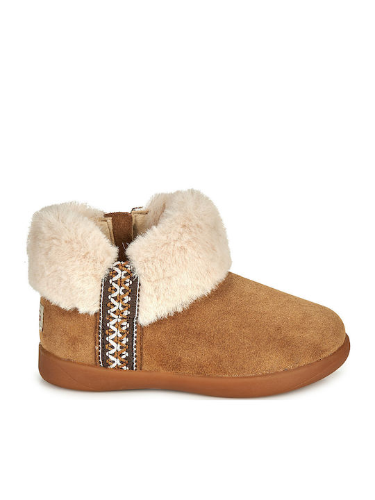 Suede Kids Boots with Zipper Tabac Brown
