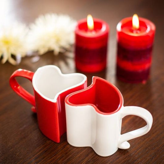 Gadget Master Romantische Tassen Weiß & Rot Keramik Weiß 260ml 2 Stück