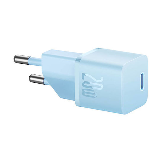 Baseus Ladegerät ohne Kabel GaN mit USB-C Anschluss 20W Stromlieferung / Schnellaufladung 5.0 Blau (Gan5)