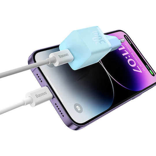 Baseus Charger Without Cable GaN with USB-C Port 30W Power Delivery / Quick Charge 5.0 Blue (Gan5)