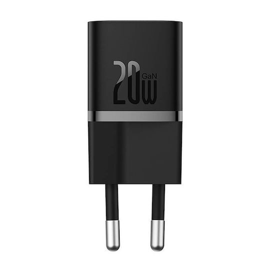 Baseus Ladegerät ohne Kabel GaN mit USB-C Anschluss 20W Stromlieferung / Schnellaufladung 5.0 Schwarzs (Gan5)