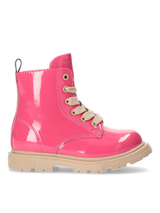 Tommy Hilfiger Kids Patent Leather Military Boots with Zipper Fuchsia