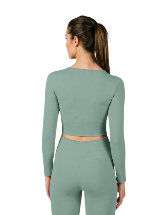 GSA pentru Femei Crop Top cu Mâneci Lungi Verde