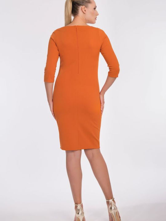BelleFille Midi Φόρεμα με Μανίκι 3/4 Πορτοκαλί