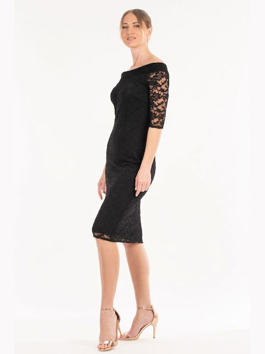 BelleFille Midi Evening Dress with Lace Black
