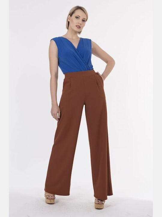 BelleFille Women's High-waisted Fabric Trousers Brown