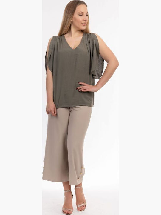 Women's Blouse with Bat Sleeves Khaki