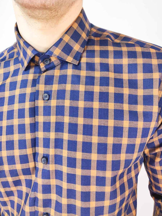 Long Sleeve Shirt in Narrow Fit Checked Blue