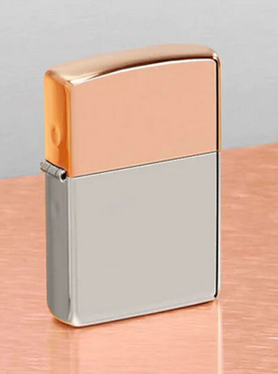 Zippo Bimetal Case Lighter Flame Sterling Silver Lid