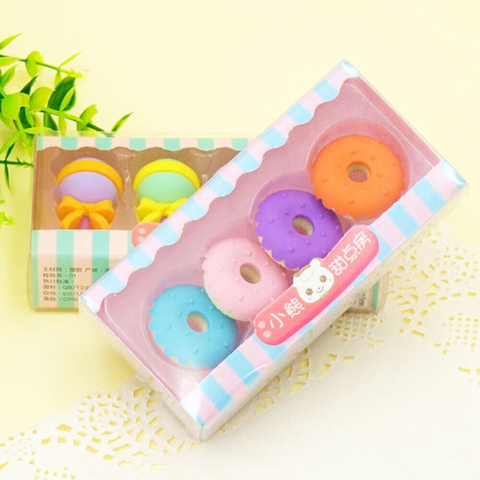 QiHao Eraser Set for Pencil and Pen Fancy Desserts (Μiscellaneous Designs/Colors) 4pcs