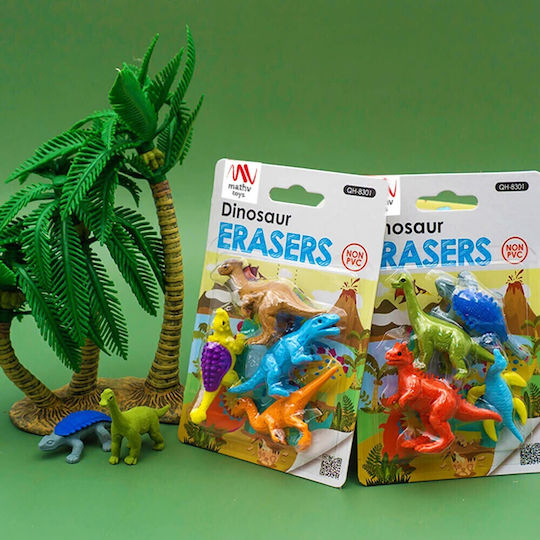 QiHao Σετ Γόμες για Μολύβι DINOSAURS (Διάφορα Σχέδια/Χρώματα) 4τμχ