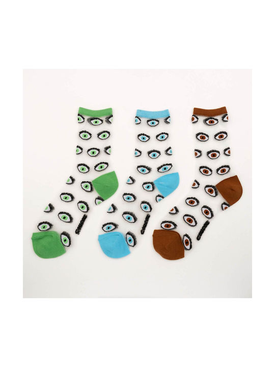 Fun polyester/cotton socks Coucou Suzette Sheer Eyes Brown EU:35-40