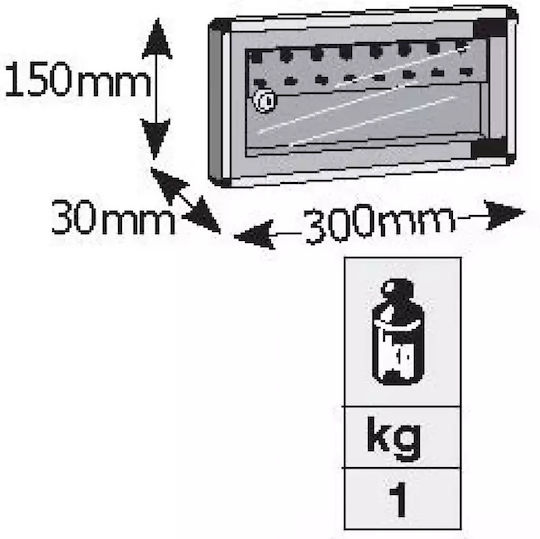 Viometal LTD Wand Schlüsselanhänger Metallisch 1508 8 Haken Weiße 8 Positionen Mit Schloss 30x3x15cm