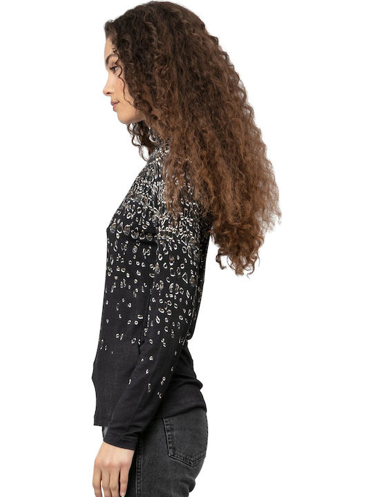 Damen Bluse Langärmelig Rollkragenpullover Gray