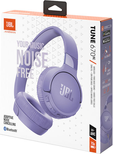 JBL Tune 670NC Wireless / Wired On Ear Headphones with 70 hours of Operation and Quick Charge Purple