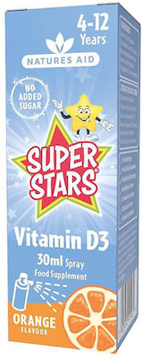 Natures Aid Super Stars Vitamin D3 Vitamin Spray 4-12 Jahre für Unterstützung des Immunsystems Orange