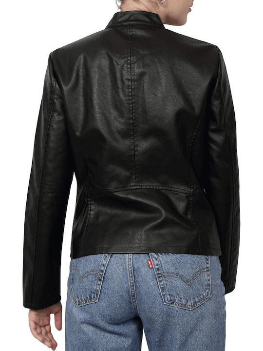 Only Women's Short Biker Artificial Leather Jacket for Spring or Autumn Black