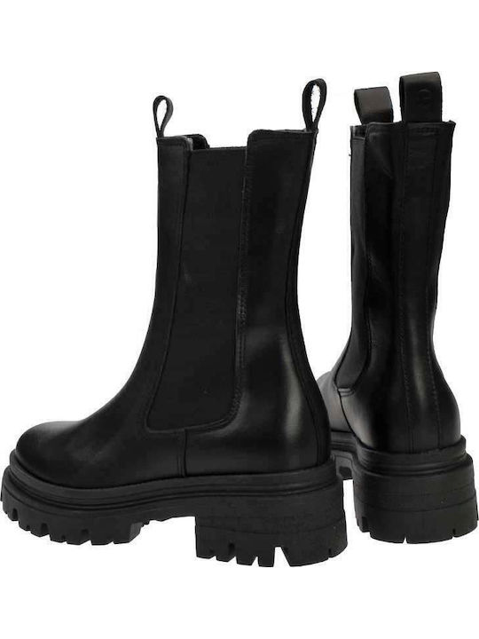Leder Damen Chelsea-Stiefel Schwarz