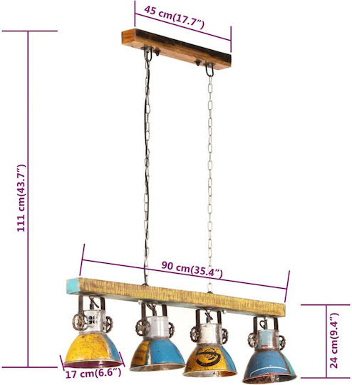 vidaXL Pendant Light Multicolour Rail with Socket E27 90x17x24cm