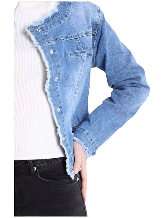 Remix Women's Short Jean Jacket for Spring or Autumn Blue -BLUE-SMALL